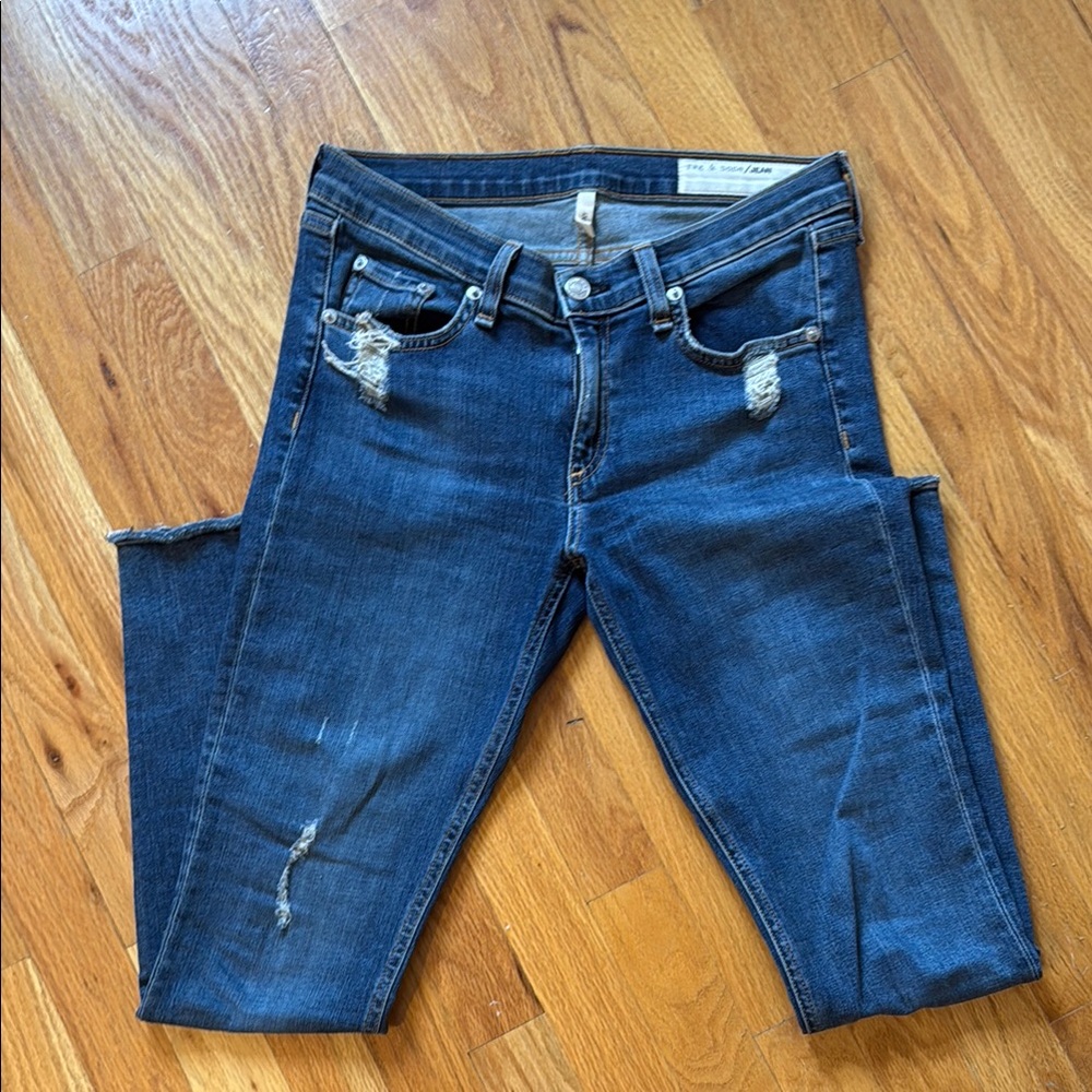 Rag & Bone Blue Skinny Jeans with Distressed Details